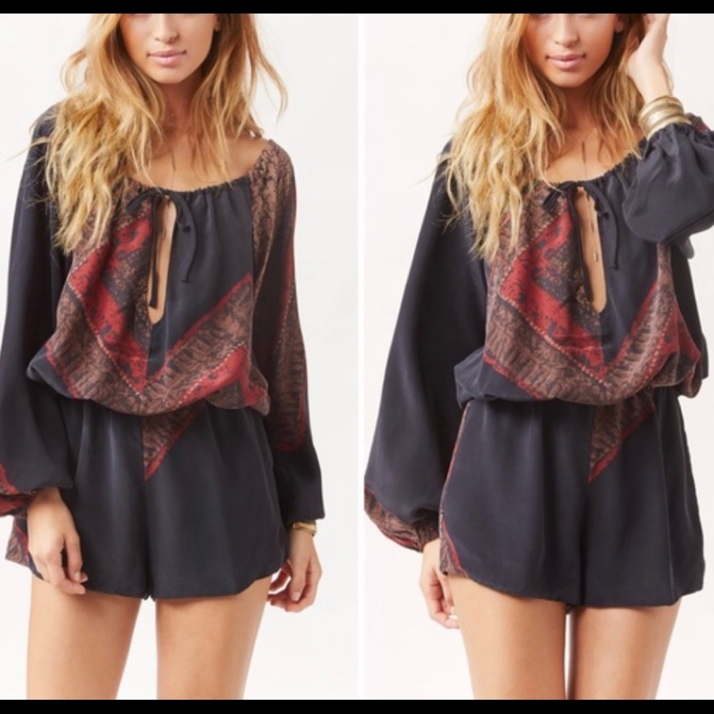 Stone Cold Fox Black Romper with Red Paisley Print
